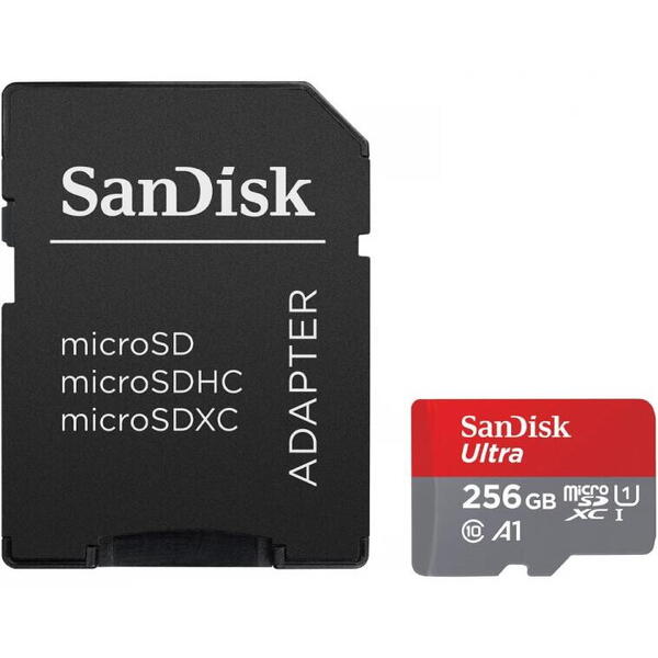 Card microSDXC SanDisk Ultra, 256GB, clasa 10, UHS-I, SD Adapter