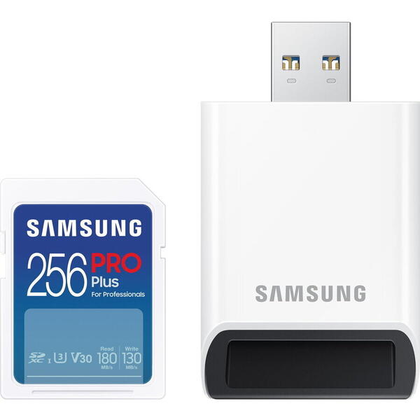 Card memorie Samsung SD PRO Plus MB-SD256SB/WW, 256GB + cititor
