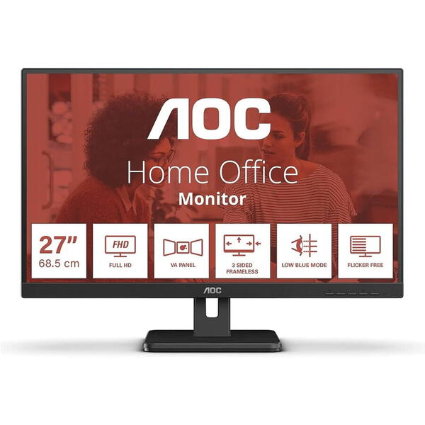 Monitor VA LED AOC 27" 27E3UM, Full HD (1920 x 1080), HDMI, DisplayPort, AMD FreeSync, Boxe, Negru