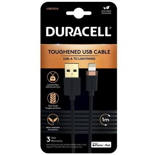Cablu de date Duracell USB7012A, USB-A - Lightning, 5V/3A, 1m, Negru