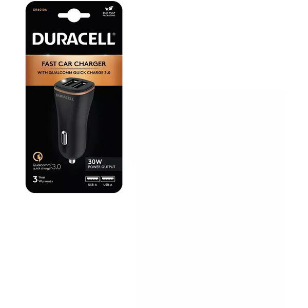 Incarcator auto Duracell DR6010A, 30W, 2 x USB-A, Negru