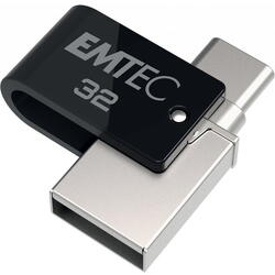 Unitate flash USB Emtec T260C 32 GB USB Type-A / USB Type-C 3.2 Gen 1 (3.1 Gen 1) Negru, oțel inoxidabil