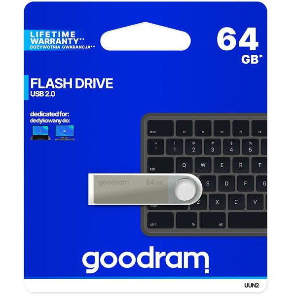 Memorie USB Goodram UUN2, 64GB, USB 2.0, Argintiu