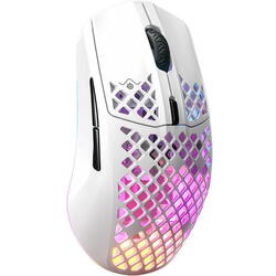 Mouse Gaming SteelSeries Aerox 3 2022 Edition Snow, Wireless, iluminare RGB, Alb