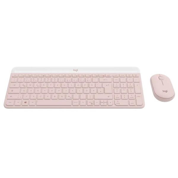 Kit wireless tastatura si mouse Logitech MK470, USB, Layout US INT, Roz