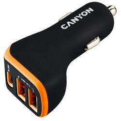 Incarcator auto Canyon CNE-CCA08BO, 2 x USB, USB Type-C, 2.4A, Negru/Portocaliu