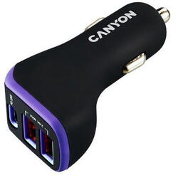 Incarcator auto Canyon CNE-CCA08PU, 2 x USB, USB Type-C, 2.4A, Negru/Violet
