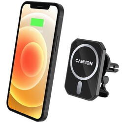 Suport Auto Canyon CH-15 pentru iPhone 12/13, Incarcare Wireless, 15W, Prindere la sistemul de ventilatie, Negru