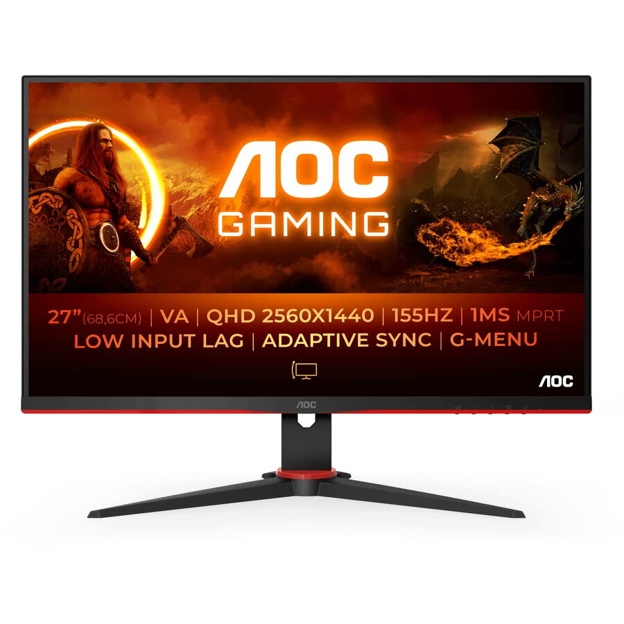 AOC Monitor Gaming VA LED AOC 27 Q27G2E, QHD (2560 x 1440), HDMI, DisplayPort, AMD FreeSync, 155 Hz, 1 ms, Negru/Rosu Desktop & Monitoare