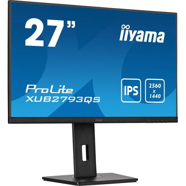 Monitor IPS LED iiyama 27" XUB2793QS-B1, QHD (2560 x 1440), HDMI, DisplayPort, AMD FreeSync, Pivot, Boxe, Negru