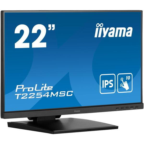 Monitor IPS LED iiyama PROLITE 21.5" T2254MSC-B1AG, Full HD (1920 x 1080), HDMI, DisplayPort, Touchscreen, Boxe, Negru