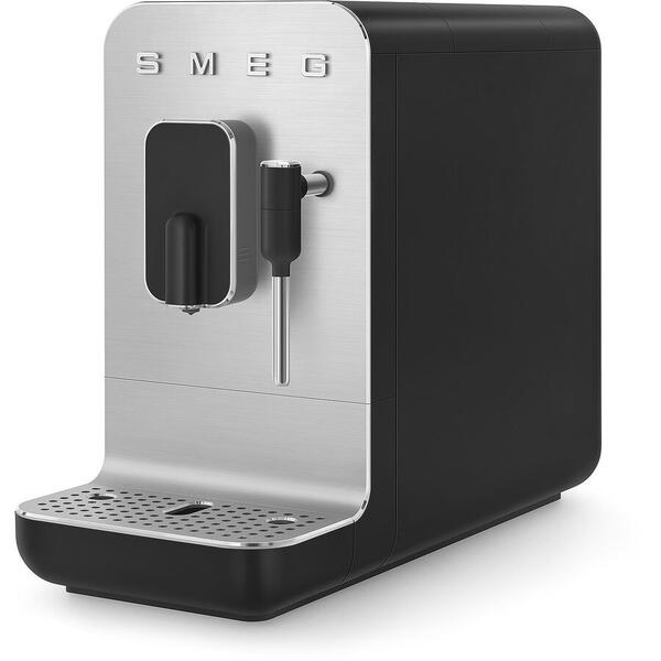 Smeg Aparat automat de cafea espresso BCC02BLMEU, cu sistem de spumare, Negru / Argintiu