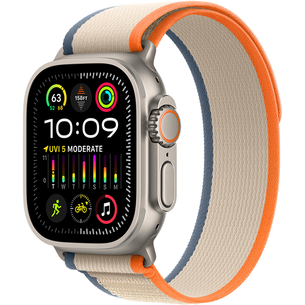 Apple Watch Ultra 2, GPS, Cellular, Carcasa Titanium 49mm, Orange/Beige Trail Loop - S/M