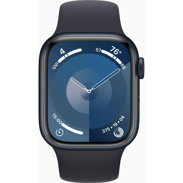 Apple Watch 9, GPS, Carcasa Midnight Aluminium 41mm, Midnight Sport Band - M/L