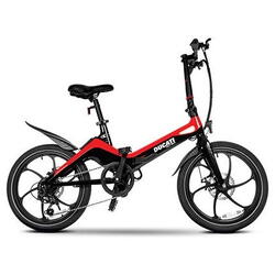 Bicicleta electrica pliabila, Ducati, MG20, Motor 250 W, Autonomie 50 km, Viteza maxima 25 km/h, Negru/Rosu