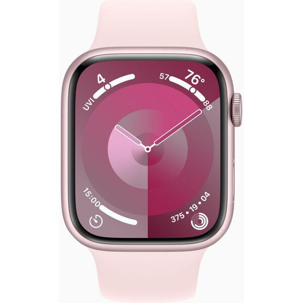 Apple Watch 9, GPS, Carcasa Pink Aluminium 45mm, Light Pink Sport Band - M/L