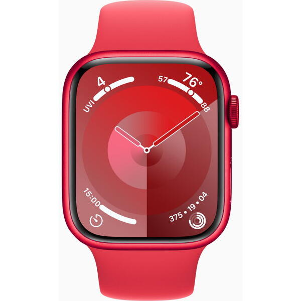 Apple Watch 9, GPS, Carcasa RED Aluminium 45mm, RED Sport Band - M/L