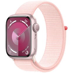 Apple Watch 9, GPS, Carcasa Pink Aluminium 41mm, Light Pink Sport Loop