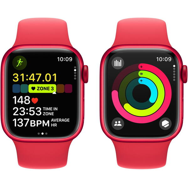 Apple Watch 9, GPS, Carcasa RED Aluminium 41mm, RED Sport Band - S/M