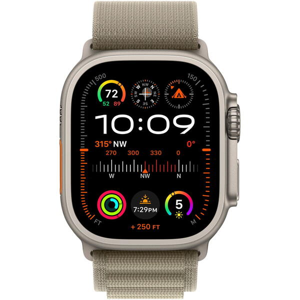 Apple Watch Ultra 2, GPS, Cellular, Carcasa Titanium 49mm, Olive Alpine Loop - Small