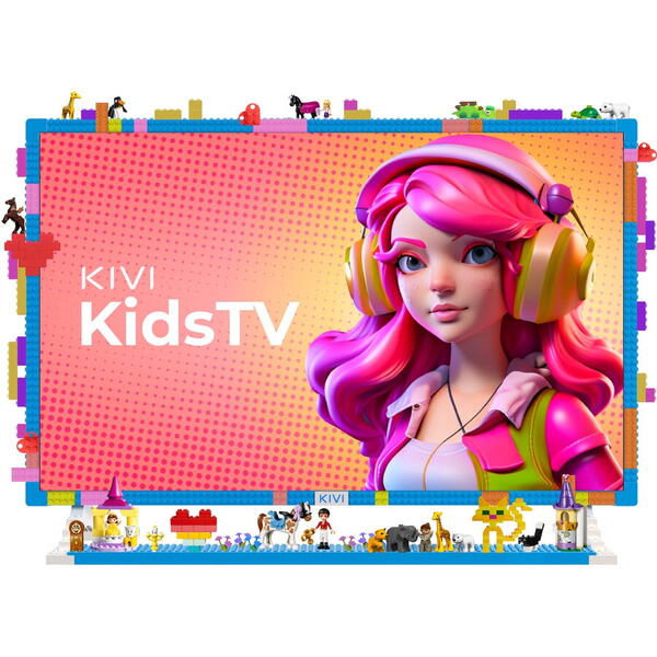 Televizor Smart Android pentru copii KIVI - KidsTV, 32'', 80 cm, Full HD, lumina albastra scazuta, Albastru-Alb