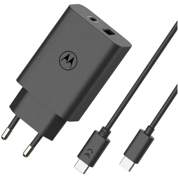 Incarcator retea Motorola TurboPower 50W Duo, USB-C + USB-A w/ USB-C cable, Negru