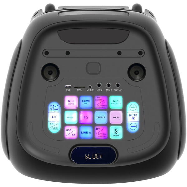 Boxa portabila Akai DJ-Y7L, Bluetooth, 2 x microfon fara fir, telecomanda, 200 W RMS, Negru