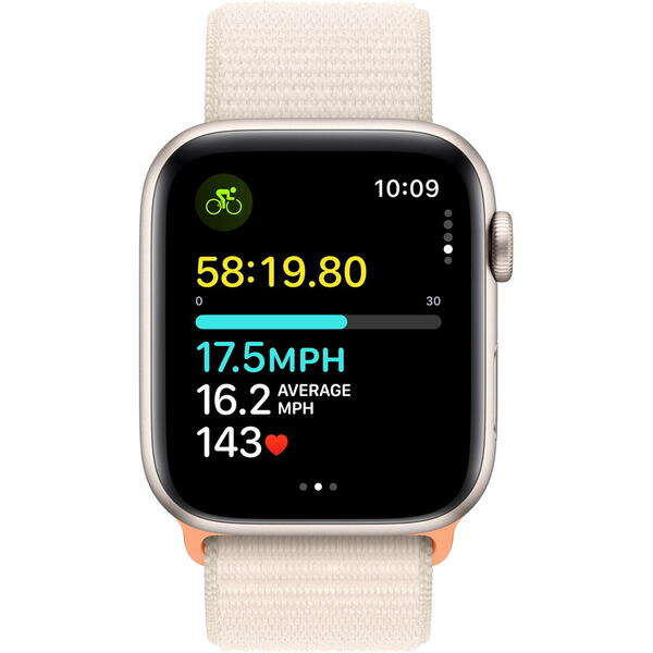 Apple Watch SE (2023), GPS, Carcasa Starlight Aluminium 44mm, Starlight Sport Loop