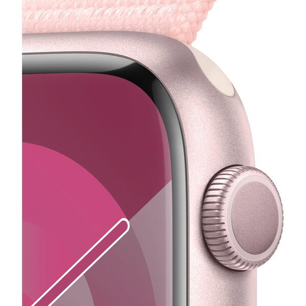 Apple Watch 9, GPS, Carcasa Pink Aluminium 45mm, Light Pink Sport Loop