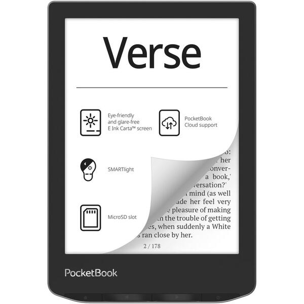 eBook Reader PocketBook Verse PB629, ecran tactil 6.0" E Ink Carta™ 1200, 212dpi, 8GB, SMARTlight, G-sensor, WiFi,  Gri
