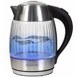 Ceainic electric Salente StripeGlass, de 1,8 l, oțel inoxidabil / sticlă, lumină de fundal albastră