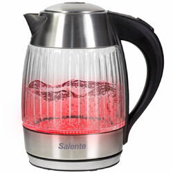 Ceainic electric Salente StripeGlass,  de 1,8 l, oțel inoxidabil / sticlă, lumină de fundal roșie