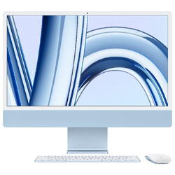 All-In-One PC Apple iMac 24 inch 4.5K Retina, Procesor Apple M3, 8GB RAM, 256GB SSD, 10 core GPU, macOS Sonoma, INT keyboard, Albastru