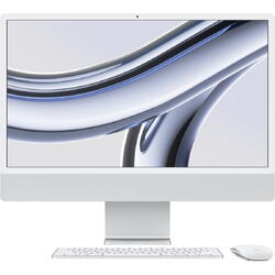 Sistem Desktop PC iMac 24" (2023) cu procesor Apple M3, 8 nuclee CPU si 10 nuclee GPU, 24", Retina 4.5K, 8GB, 256GB SSD, Argintiu