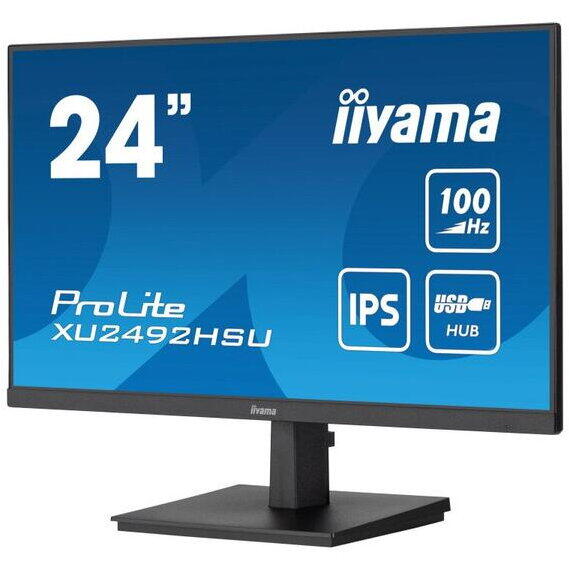 Monitor IPS LED Iiyama ProLite 23.8" XU2492HSU-B6, Full HD (1920 x 1080), HDMI, DisplayPort, Boxe, 100 Hz, Negru