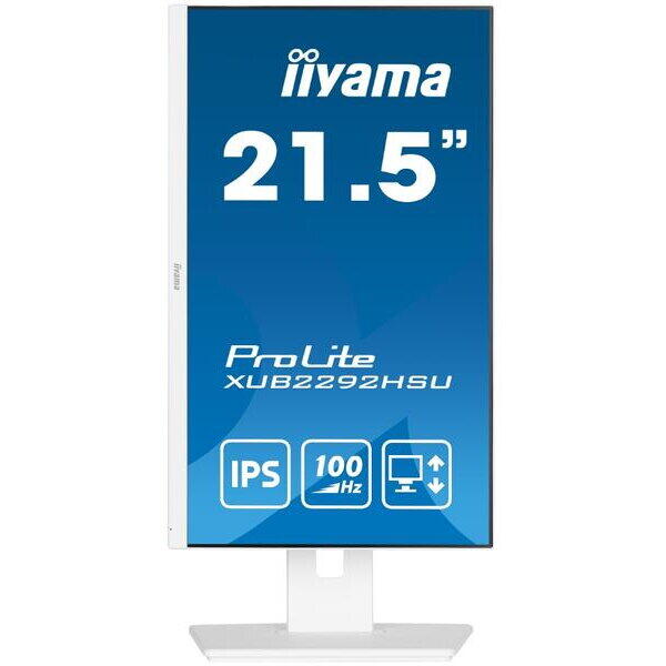 Monitor IPS LED Iiyama 21.5" XUB2292HSU-W6, Full HD (1920 x 1080), HDMI, DisplayPort, Boxe, Pivot, 100 Hz, 0.4 ms, Alb