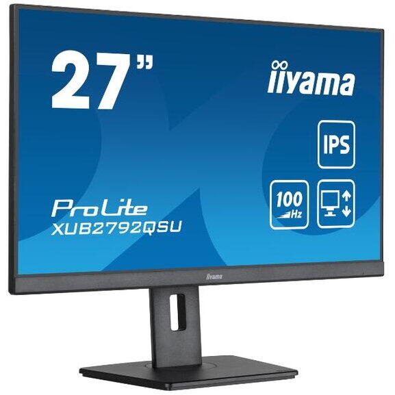 Monitor IPS LED Iiyama 27" XUB2792QSU-B6, WQHD (2560 x 1440), HDMI, DisplayPort, Boxe, Pivot, 100 Hz, 0.4 ms, Negru