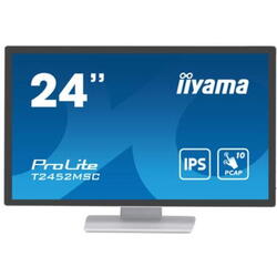 Monitor IPS LED iiyama ProLite 23.8" T2452MSC-W1, Full HD (1920 x 1080), HDMI, DisplayPort, Boxe, Touchscreen, Alb
