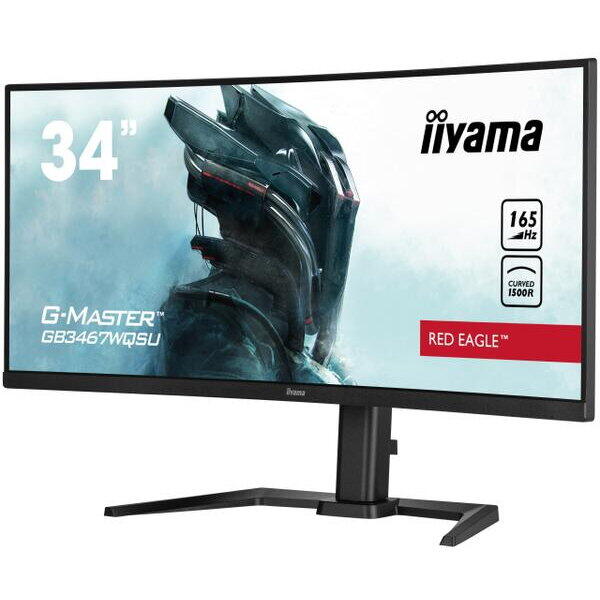 Monitor Gaming VA LED iiyama G-MASTER 34" GB3467WQSU-B5, WQHD (3440 x 1440), HDMI, DisplayPort, AMD FreeSync, Ecran Curbat, Boxe, 165 Hz, 0.4 ms, Negru