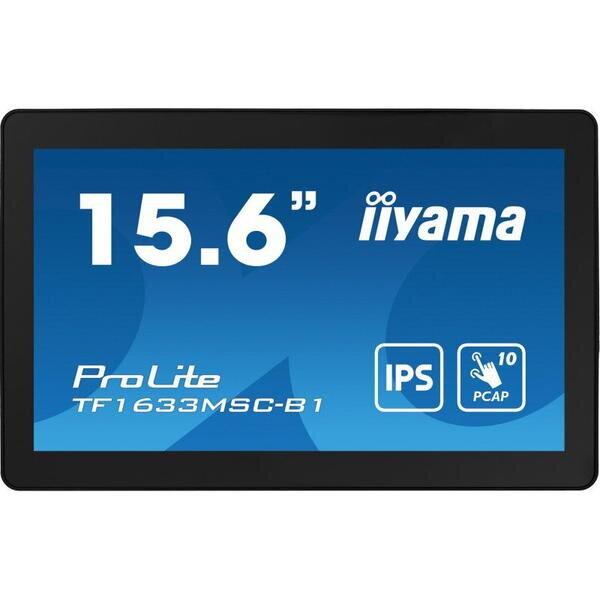 Monitor IPS LED Iiyama ProLite 15.6" TF1633MSC-B1, Full HD (1920 x 1080), HDMI, DisplayPort, Boxe, Touchscreen, Negru