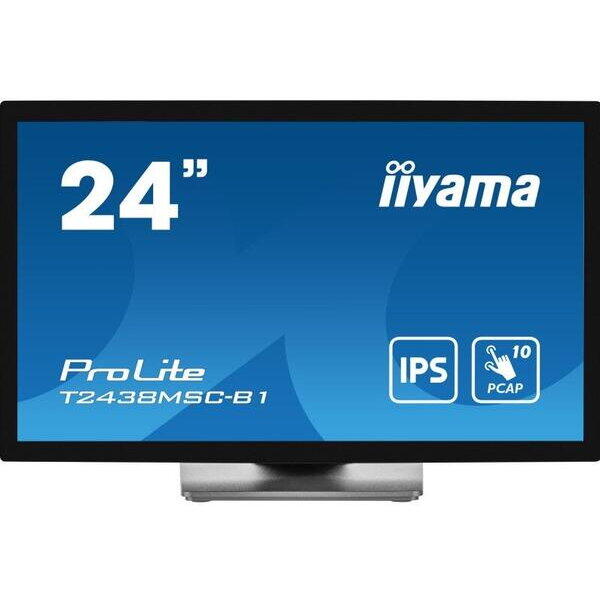 Monitor IPS LED Iiyama 23.8" T2438MSC-B1, Full HD (1920 x 1080), HDMI, DisplayPort, Boxe, Touchscreen, Negru