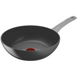 Tigaie wok Tefal Renew On, 100% aluminiu reciclat, indicator Thermo-Signal, compatibil cu inductia, invelis ceramic, 28 cm, gri