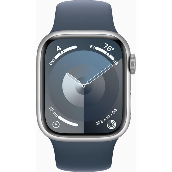 SmartWatch Apple Watch S9, Cellular, 41mm Carcasa Aluminium Silver, Storm Blue Sport Band - M/L