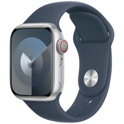 SmartWatch Apple Watch S9, Cellular, 41mm Carcasa Aluminium Silver, Storm Blue Sport Band - M/L