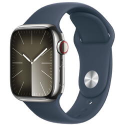 SmartWatch Apple Watch S9, Cellular, 45mm Carcasa Stainless Steel Silver, Storm Blue Sport Band - M/L
