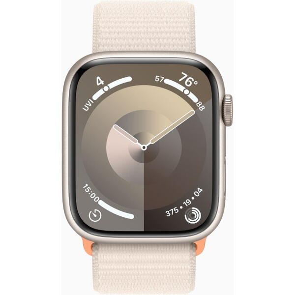 SmartWatch Apple Watch S9, Cellular, 45mm Carcasa Aluminium Starlight, Starlight Sport Loop