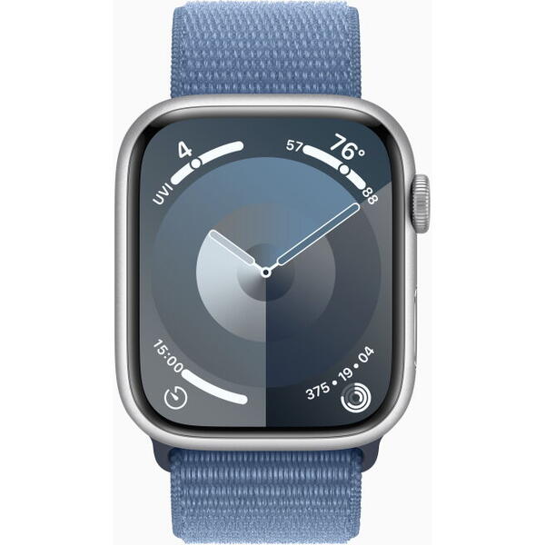SmartWatch Apple Watch S9, Cellular, 45mm Carcasa Aluminium Silver, Winter Blue Sport Loop