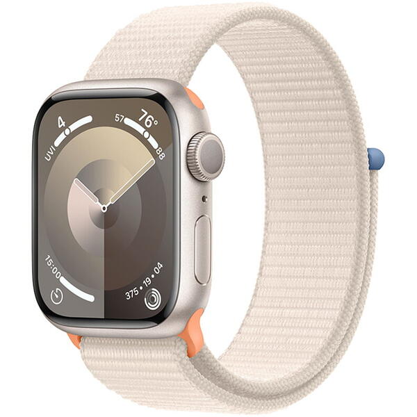 Smartwatch Apple Watch 9 GPS, 45mm Starlight Aluminium Case, Starlight Sport Loop