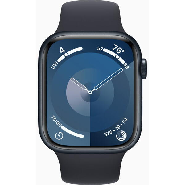 SmartWatch Apple Watch S9, Cellular, 45mm Carcasa Aluminium Midnight, Midnight Sport Band - S/M