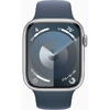 Apple Watch 9, GPS, Carcasa Silver Aluminium 45mm, Storm Blue Sport Band - S/M